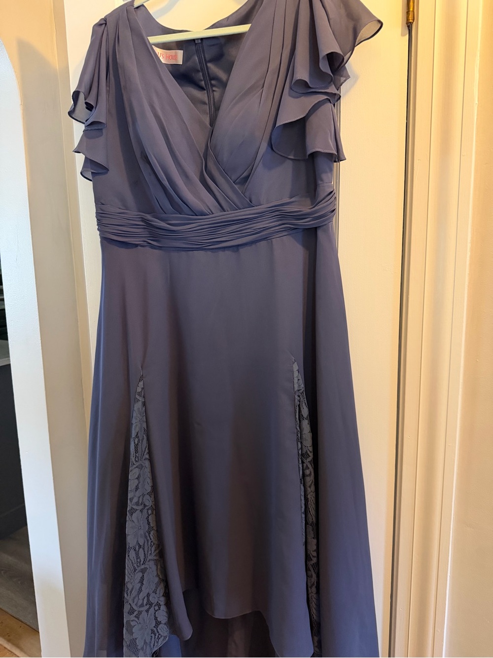 Elegant Lavender Flutter-Sleeve Wrap Dress